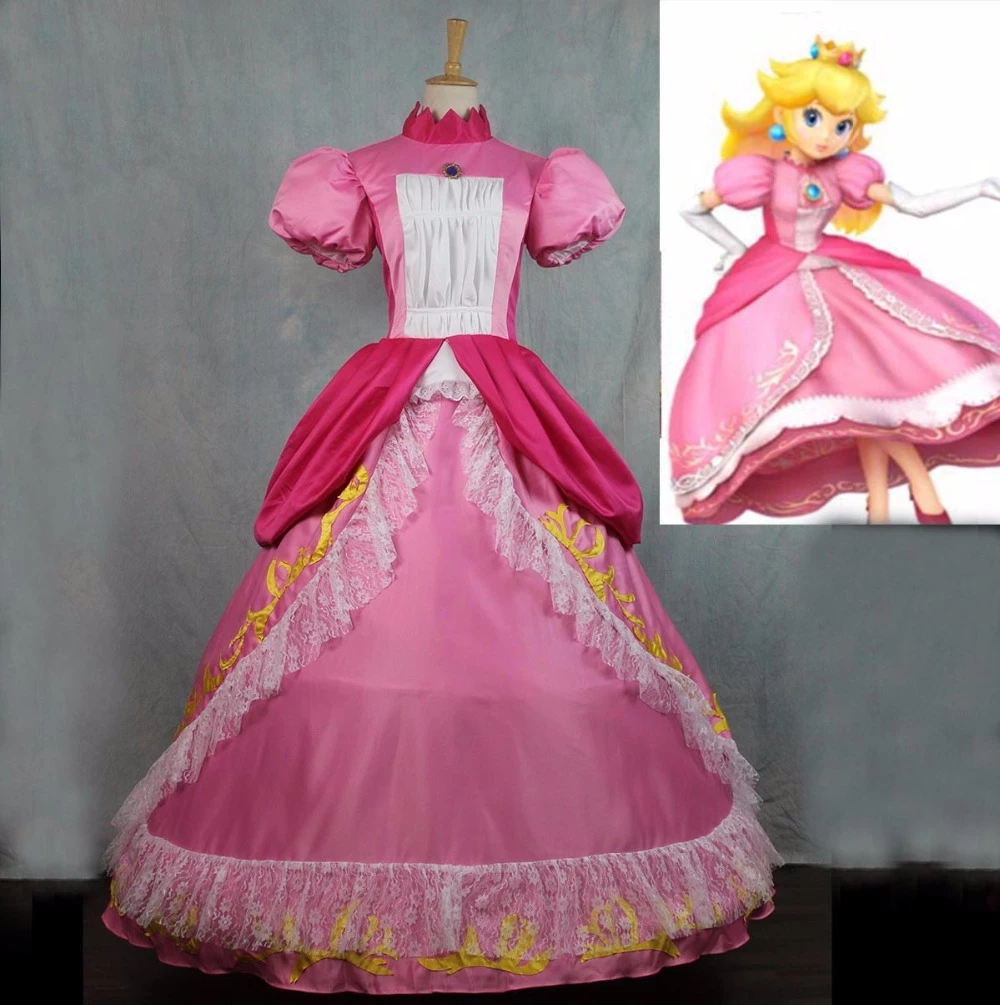 Super Mario Princess Peach Dress Cosplay Costume 4 Super Mario Princess Peach Dress Cosplay Costume - Image 2