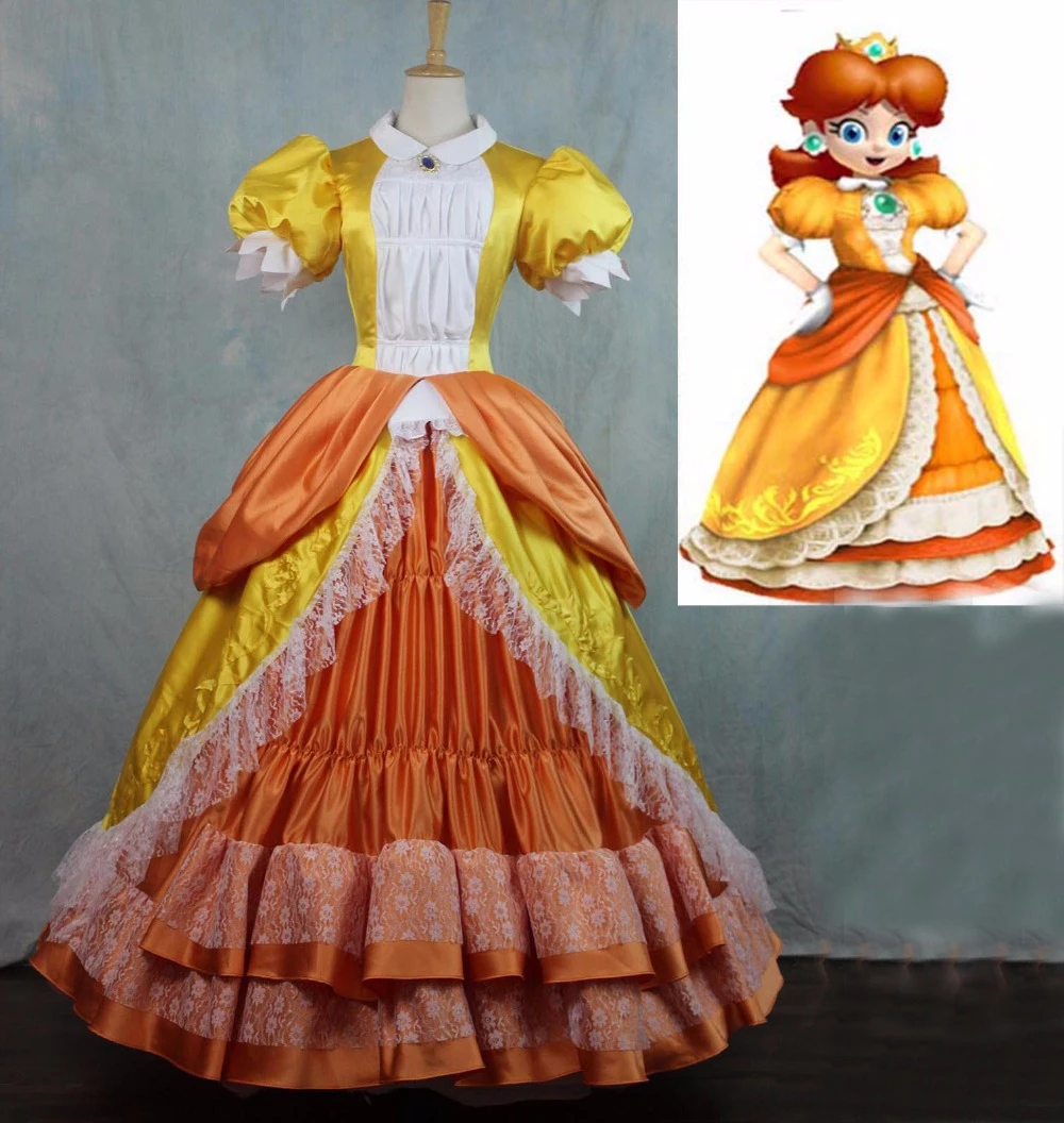 Super Mario Princess Daisy Dress Cosplay Costume 4 Super Mario Princess Daisy Dress Cosplay Costume - Image 2