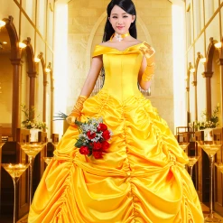 Beauty And The Beast Belle Dress Cosplay Costume With Cape -Game Costumes Shop COS 05 02 1
