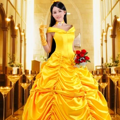 Beauty And The Beast Belle Dress Cosplay Costume With Cape -Game Costumes Shop COS 05 03 1