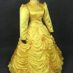 Disney Beauty And The Beast Princess Belle Yellow Suit Cosplay Costume With Cape -Game Costumes Shop COS 061 02 47