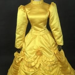 Disney Beauty And The Beast Princess Belle Yellow Suit Cosplay Costume With Cape -Game Costumes Shop COS 061 03 30