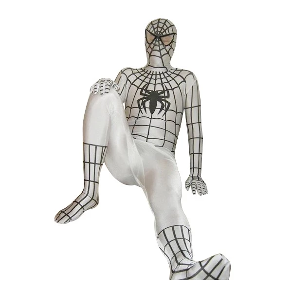 White And Black Spiderman Lycra Spandex Zentai Suit 3 White And Black Spiderman Lycra Spandex Zentai Suit