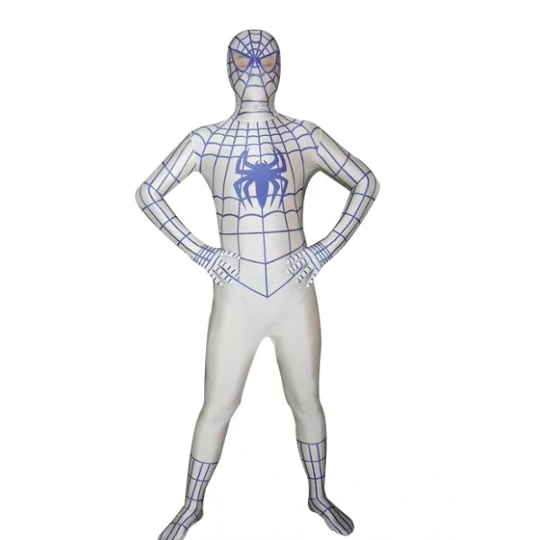 White Lycra Spandex Spiderman Zentai Suit With Blue Spider 3 White Lycra Spandex Spiderman Zentai Suit With Blue Spider